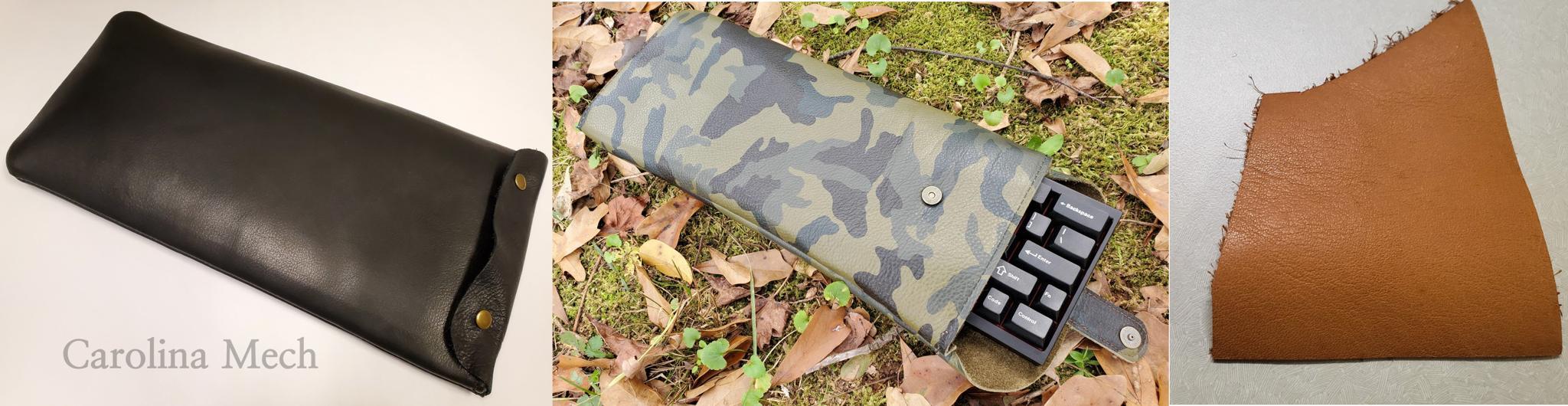 Handmade Leather Keyboard Sleeves - Uncategorized group buy cover image featuring handmade, leather keyboard sleeves, TKL, 60% size, Horween leather, camouflage, Carolina Mech, Jack Foster Leather, custom, Greenville, USA