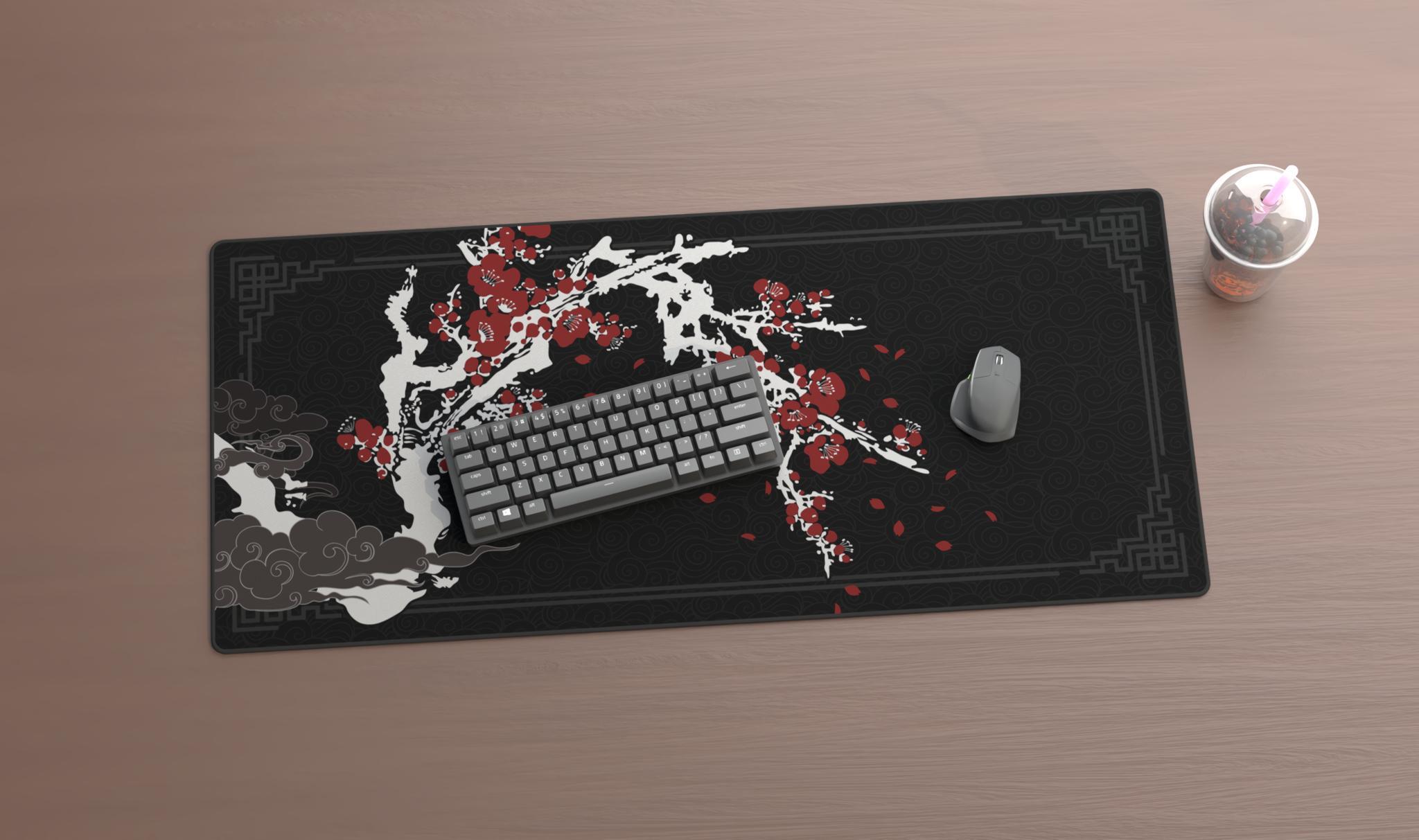 Ink Blossom Deskmats (IC) - Deskmats & Accessories interest check cover image featuring Ink Blossom, deskmats, stock images, design, originality, plum blossom, Chinese border, styled clouds, community, colorways, vendors