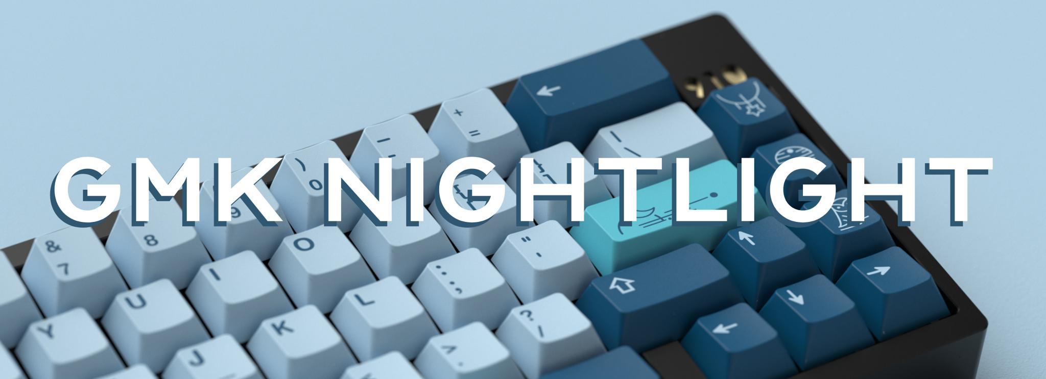GMK Nightlight (IC) - Keycap interest check cover image featuring GMK Nightlight, Cherry Profile, keycaps, kitting, novelties, spacebars, deskmat, metal artisan, international vendors, board renders