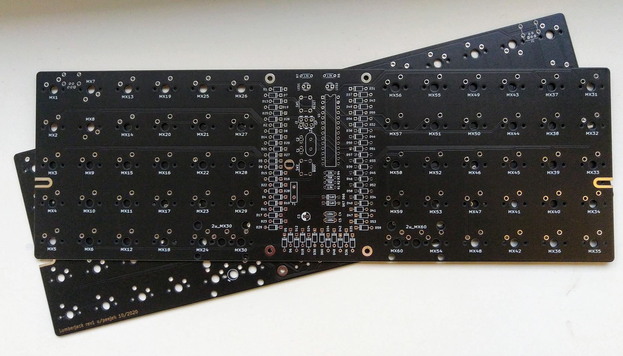 Lumberjack PCB - Uncategorized group buy cover image featuring Lumberjack PCB, group buy, ortholinear PCB, through-hole components, 60% tray mount, USB-C, DIY keyboard