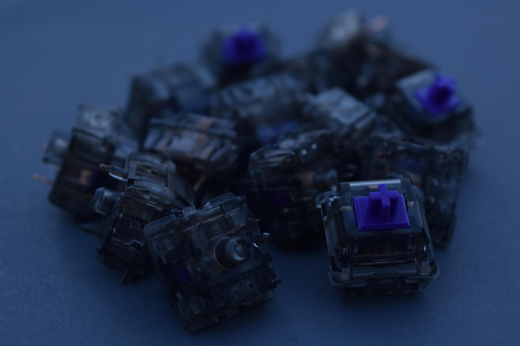 Twilight Switches (IC) - Switch interest check cover image featuring Twilight switches, tactile switch, JWK, Group Buy, POM Stem, PC top, nylon bottom, 67g spring, unlubed, keyboard switches