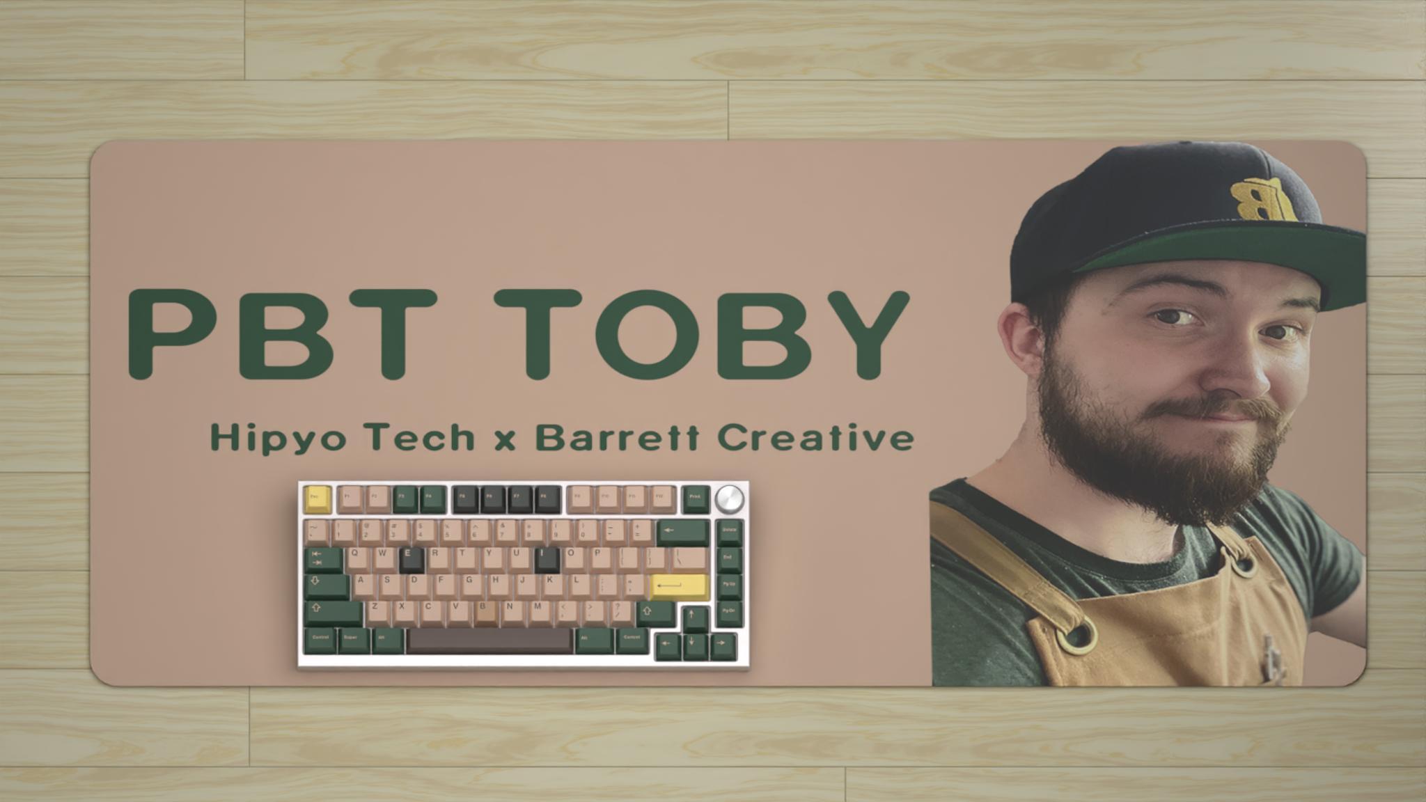 PBT Toby (IC) - Keycap interest check cover image featuring PBT Toby, mechanical keyboards, woodworking, meme keycap set, Toby face, elegant green mods, dyesub PBT, prototype, limited run