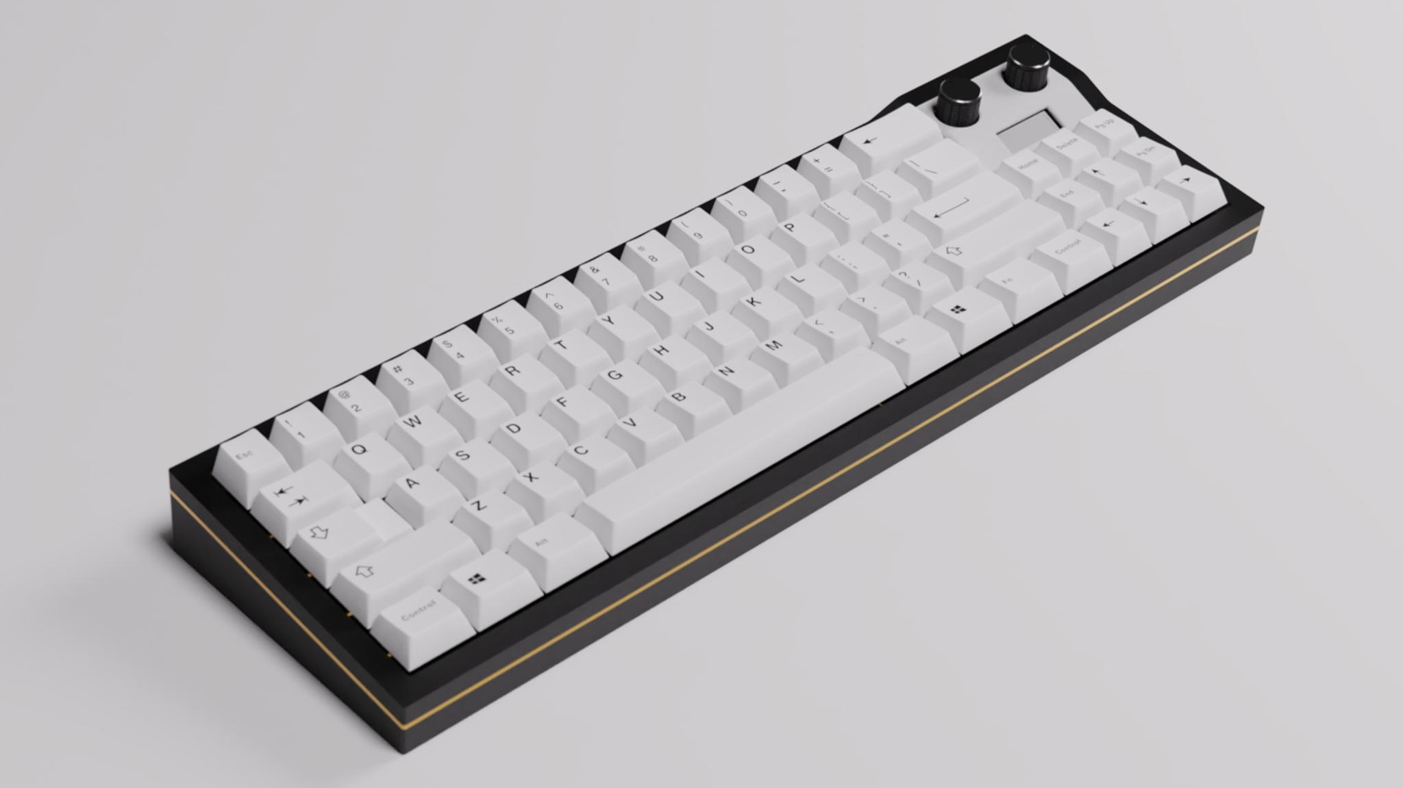 Beezenbach70 (IC) - Keyboard interest check cover image featuring Beezenbach70, compact keyboard, rotary encoders, OLED display, mechanical keyboard, 60-70% layout, arrow keys, dual rotary encoders, QMK firmware, 6063 Aluminum