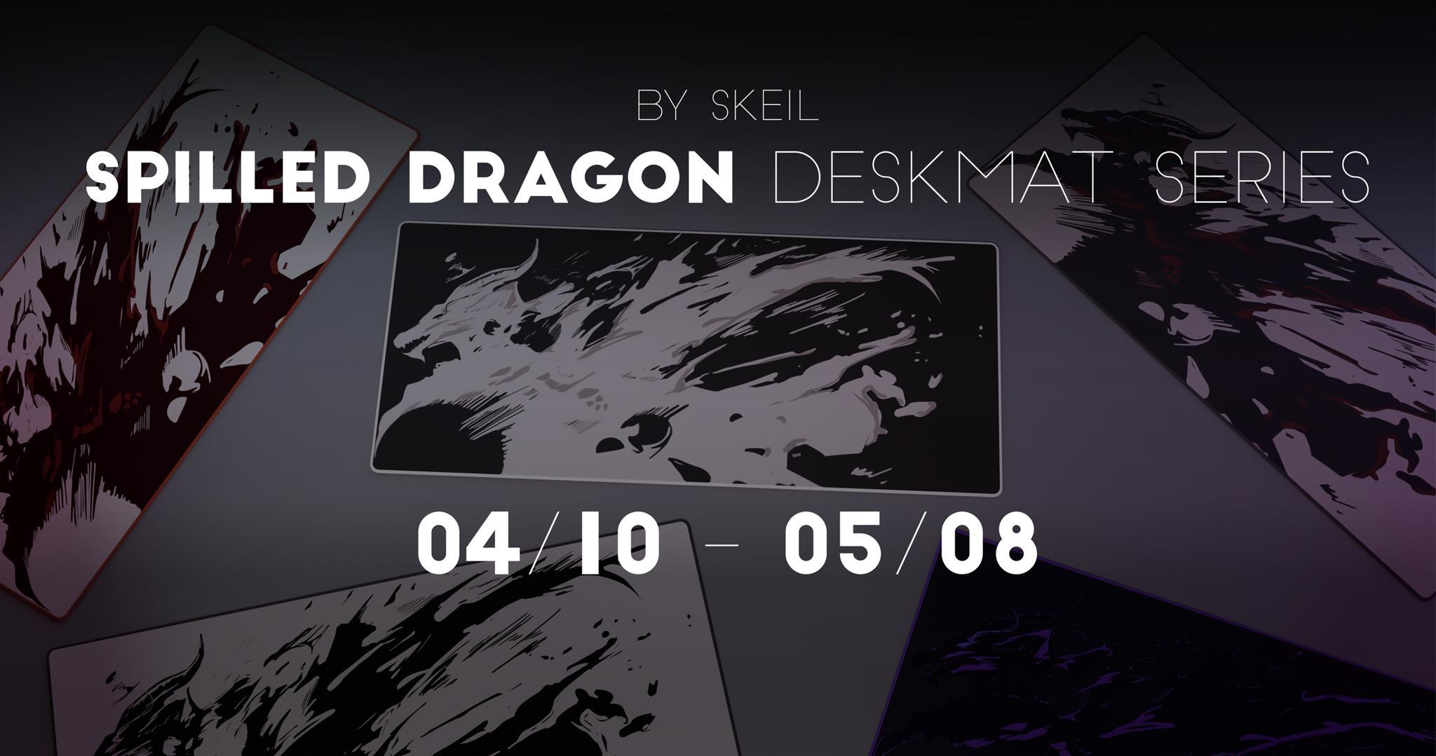 Spilled Dragon Deskmat Series (GB) - Uncategorized group buy cover image featuring Spilled Dragon, deskmat, group buy, mechanical keyboards, liquid shapes, draconical motifs, colorways, vendors