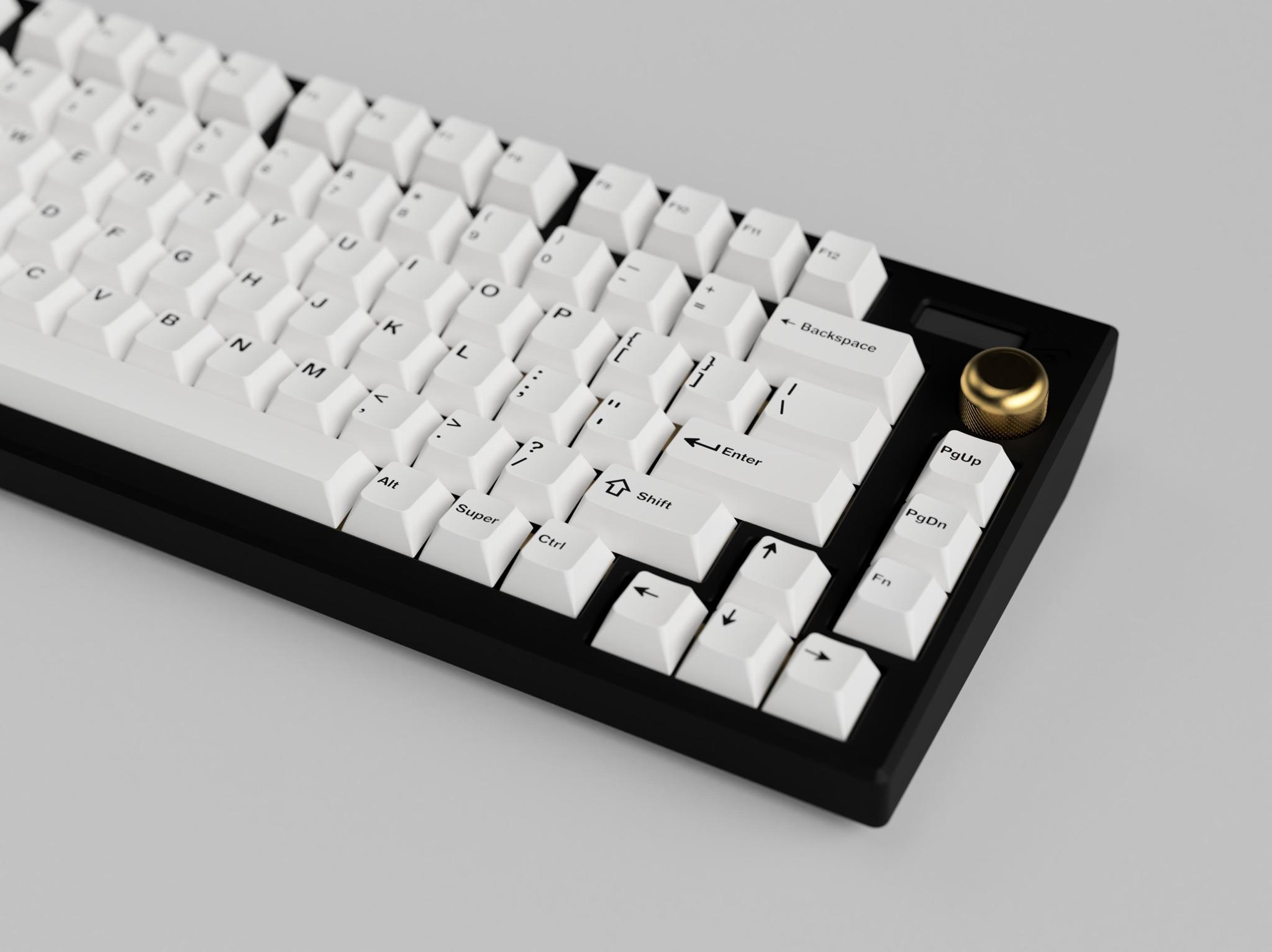 GMK Classic Black on White (IC) - Keycap interest check cover image featuring GMK Classic, Black on White, keycap set, Cherry boards, Text+Icon mods, R5 bottom row, keyboard enthusiasts, CannonKeys