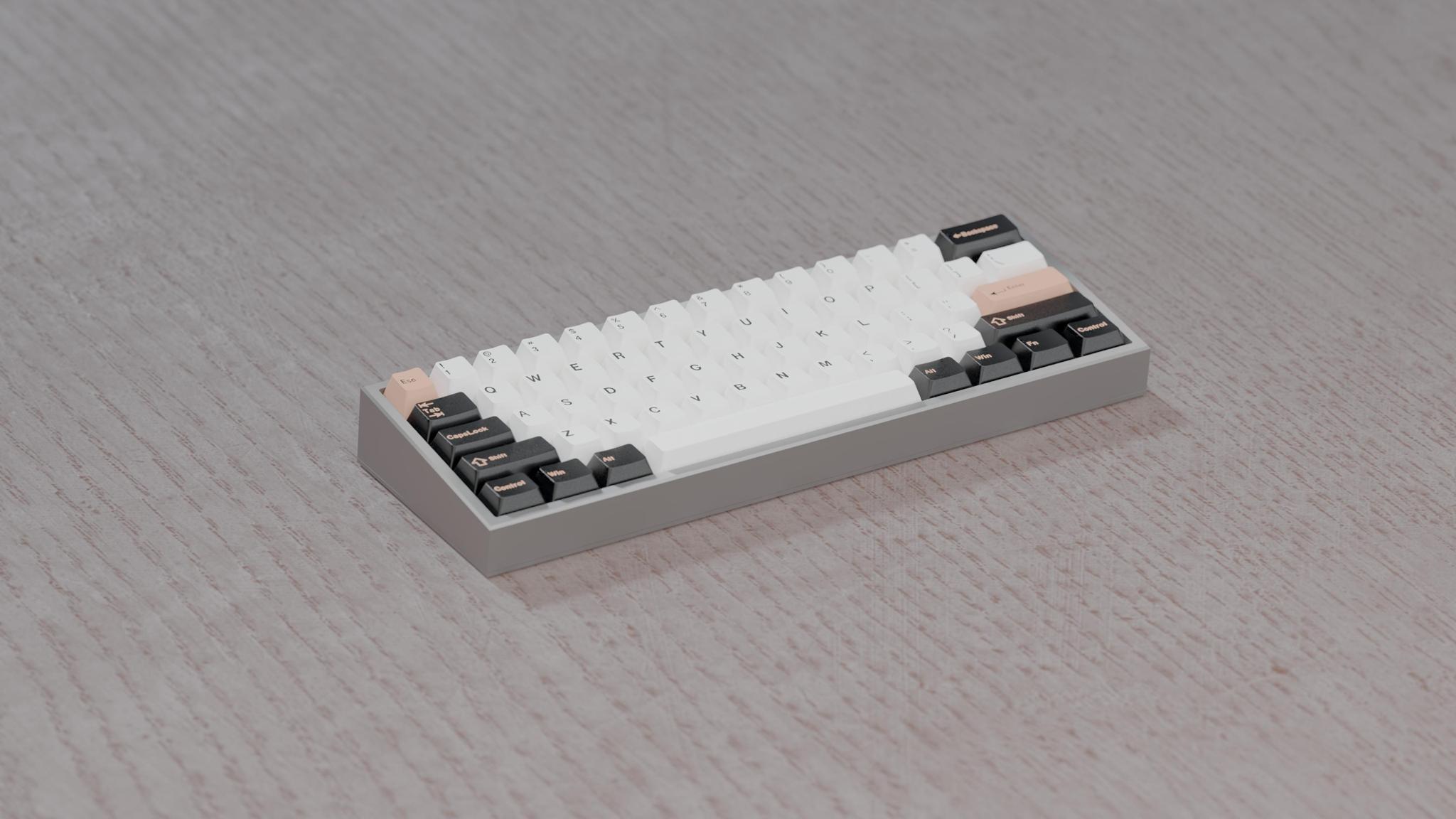 Oxalis60 (IC) - Keyboard interest check cover image featuring Oxalis60, custom keyboard, design changes, flex cuts, GMK Olivia keycaps, pantone colors, 60% layout, aluminum prototype, PCB, VIA, QMK, ISO layout