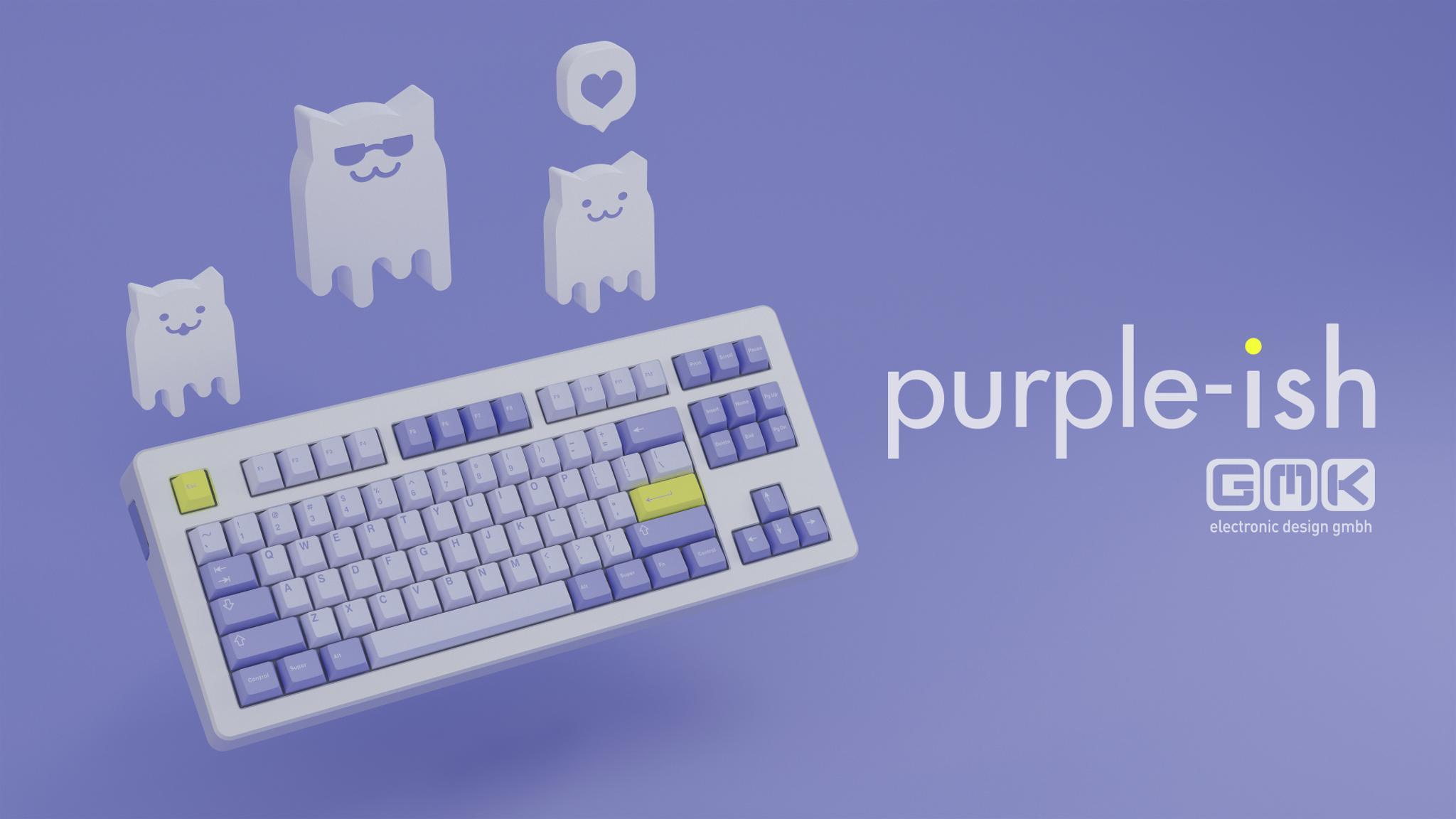 GMK Purple-ish (IC) - Keycap interest check cover image featuring GMK Purple-ish, keyboard set, novelties, phone colorway, mechanical keyboards, artisan keys, desk mats, color matching, group buy, kitting, collaboration