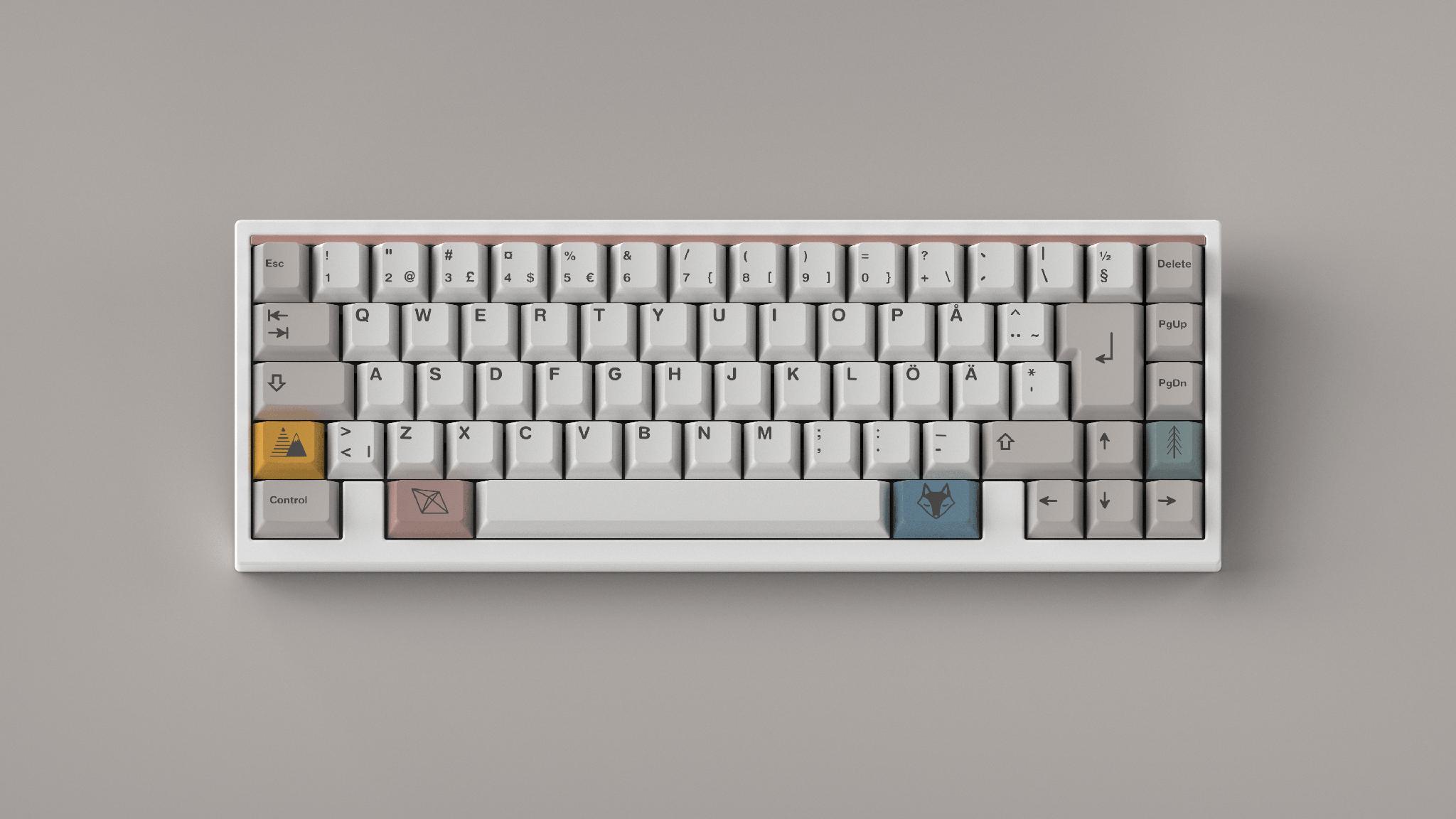ePBT Scandi (GB) - Keycap group buy cover image featuring ePBT, Scandi, keycap set, Scandinavian decor, Cherry profile, PBT material, dye-sublimated legends, RAL, Pantones, GB information, worldwide vendors, keyboard layouts, novelty accents, language support kits, deskmat, cable