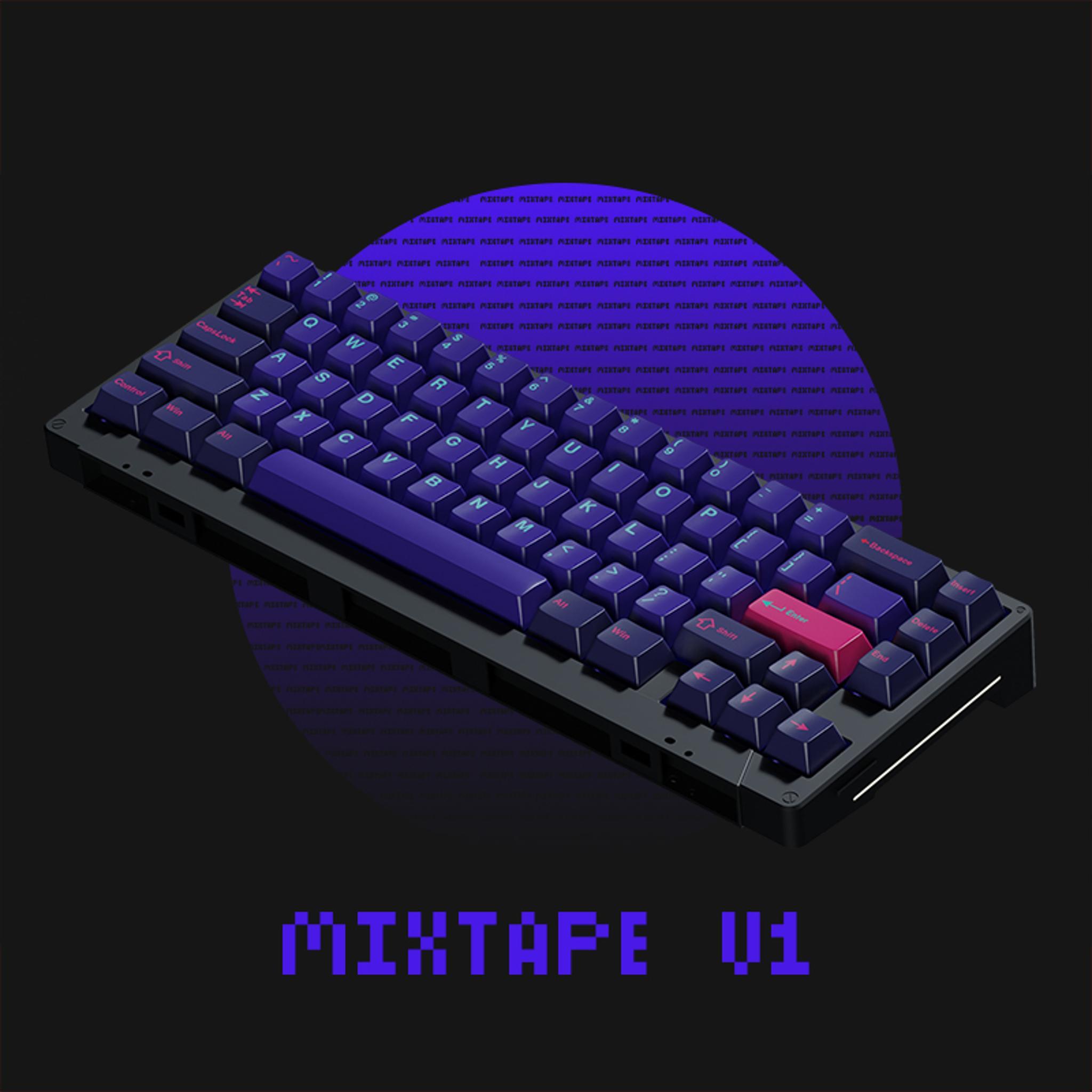 MIXTAPE V.1 65% (IC) - Keyboard interest check cover image featuring 65% keyboard, Mixtape V.1, cassette tape, aluminum case, typing angle, brass weight, top mount, GMK keycaps
