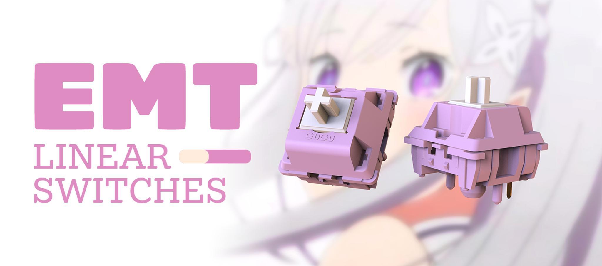 EMT Switches (IC) - Switch interest check cover image featuring EMT switches, linear switches, skrgugu, POM housing, 63.5g spring, YOK, Emilia inspiration, mechanical keyboard