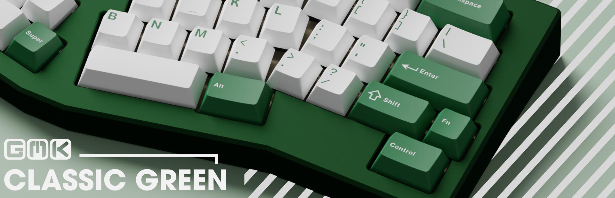 GMK Classic Green (IC) - Keycap interest check cover image featuring GMK Classic Green, interest check, keyboard kits, Iron165, Frog TKL, Nasu, Rama Caps