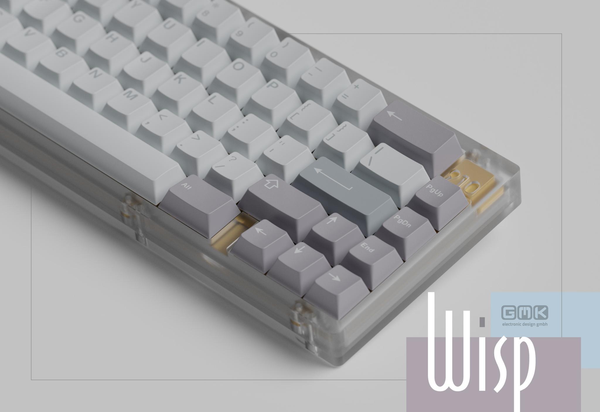 GMK Wisp (IC) - Keycap interest check cover image featuring GMK Wisp, ethereal colors, dreamlike clouds, color matching, keyset design, TGR, Vala Supply, DeskHero, MyKeyboard.eu, KBDFans, DailyClack, Kibou.Store, SwagKeys, PlopMK, collaborations