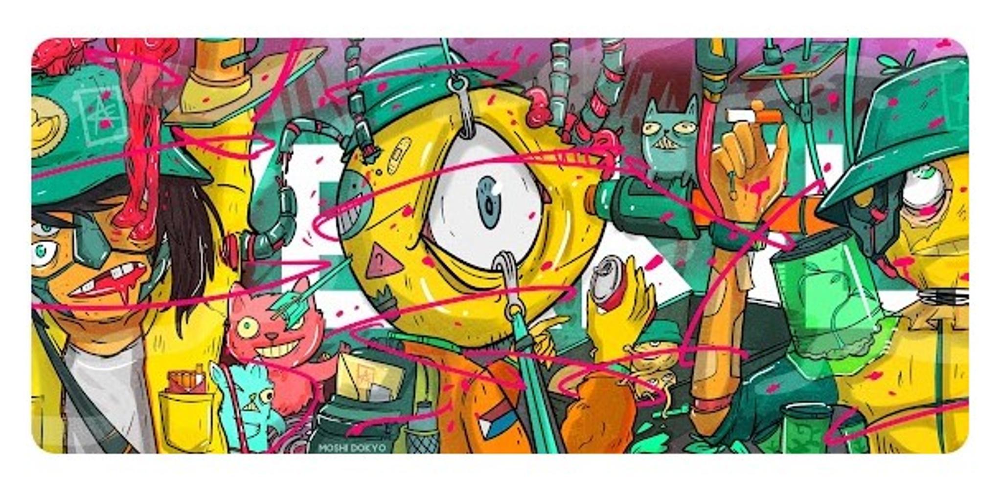 Overkill Deskmat (IC) - Deskmats & Accessories interest check cover image featuring Overkill, deskmat, Moshi Dokyo, artwork, interest check, group buy, cloth top, rubber bottom, stitched edges