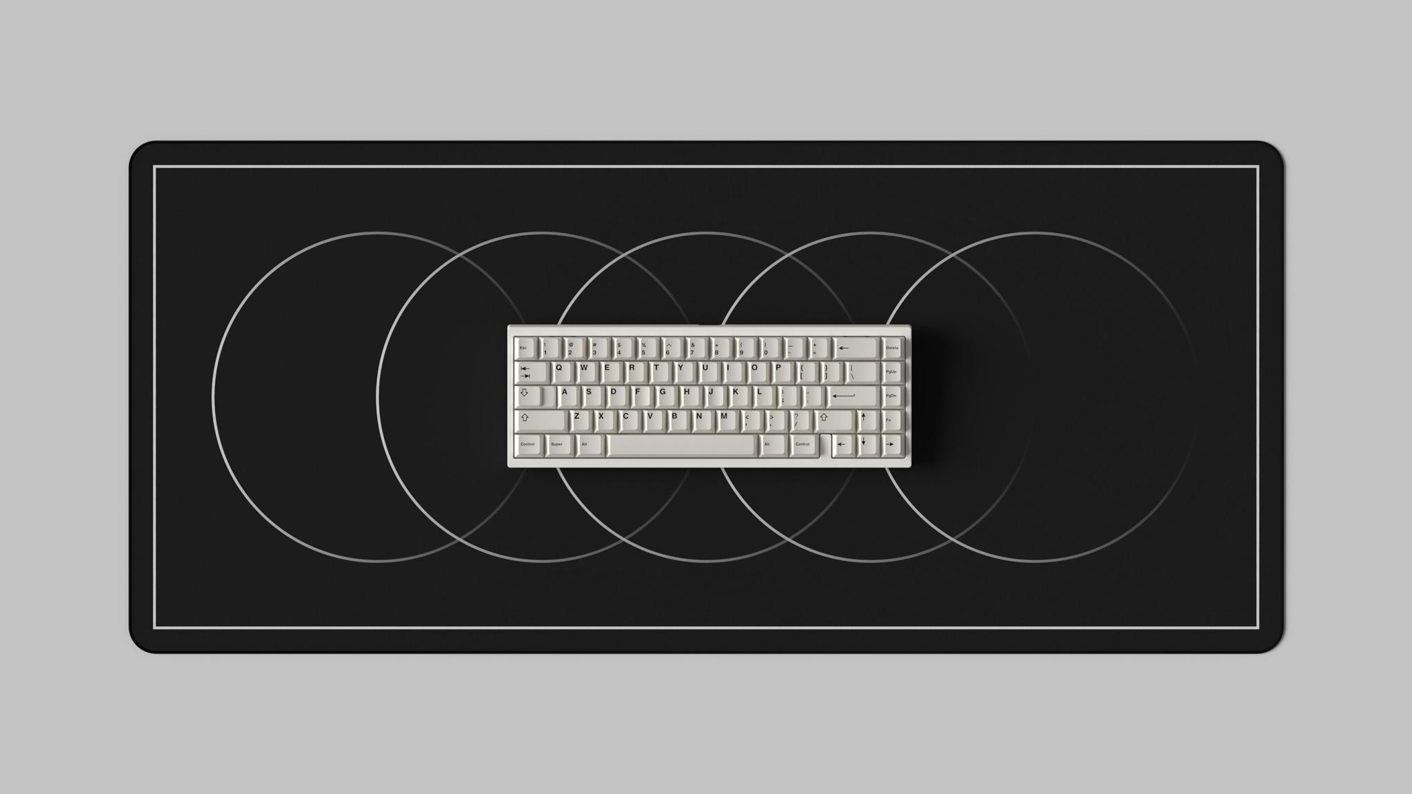 Minimal Rings Deskmat - Deskmats & Accessories group buy cover image featuring Minimal Rings Deskmat, group buy, Mechs & Co., Ashkeebs, Mykeyboard, NOESC, KBDfans, Daily Clack, Kibou, StacksKB, Monstargear, desk accessories