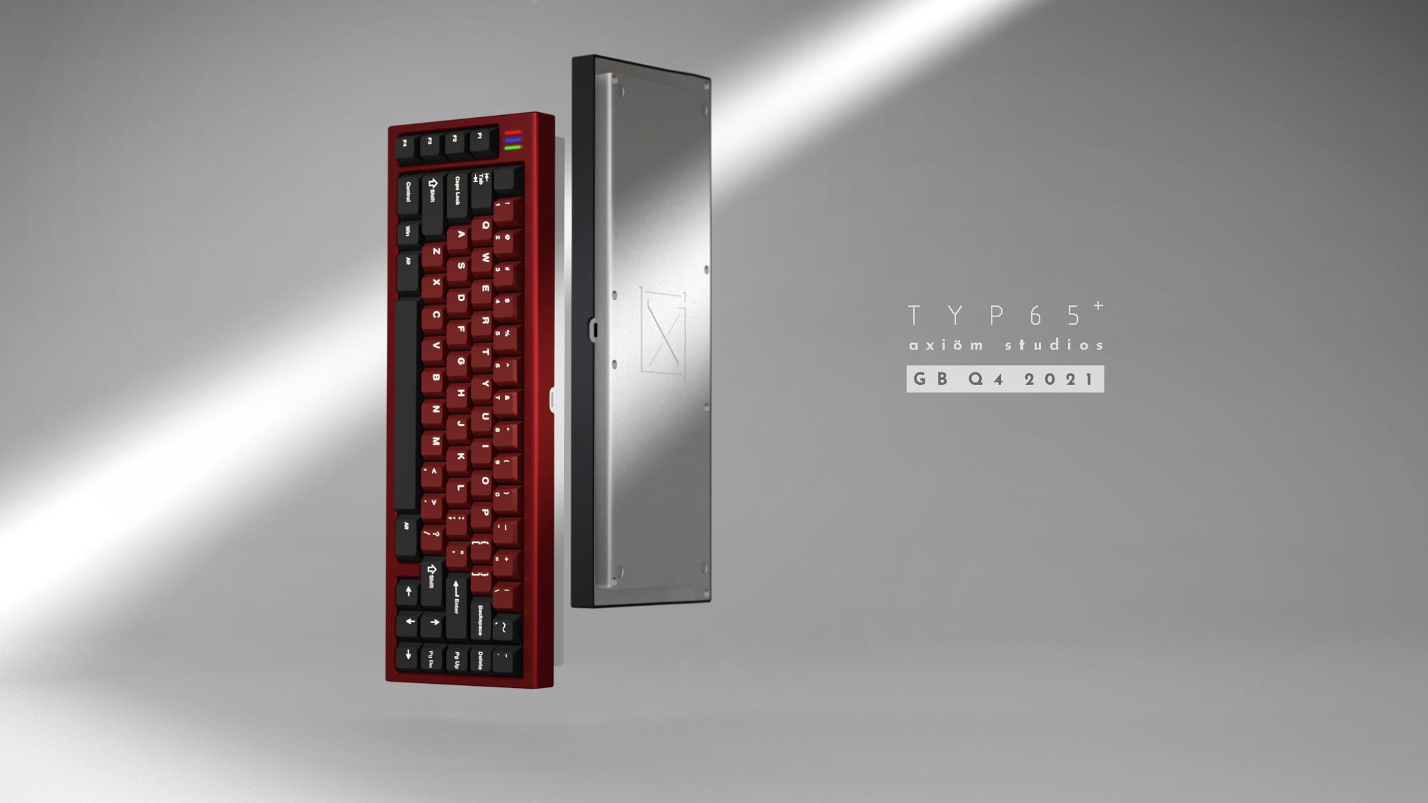 Typ 65+ (GB) - Keyboard group buy cover image featuring Typ 65+, axiöm studios, macro cluster, mechanical keyboard, group buy, aluminum case, brass weight, hotswap PCB, solder PCB, Penang Malaysia, JER mini layout, anodization, carrying case