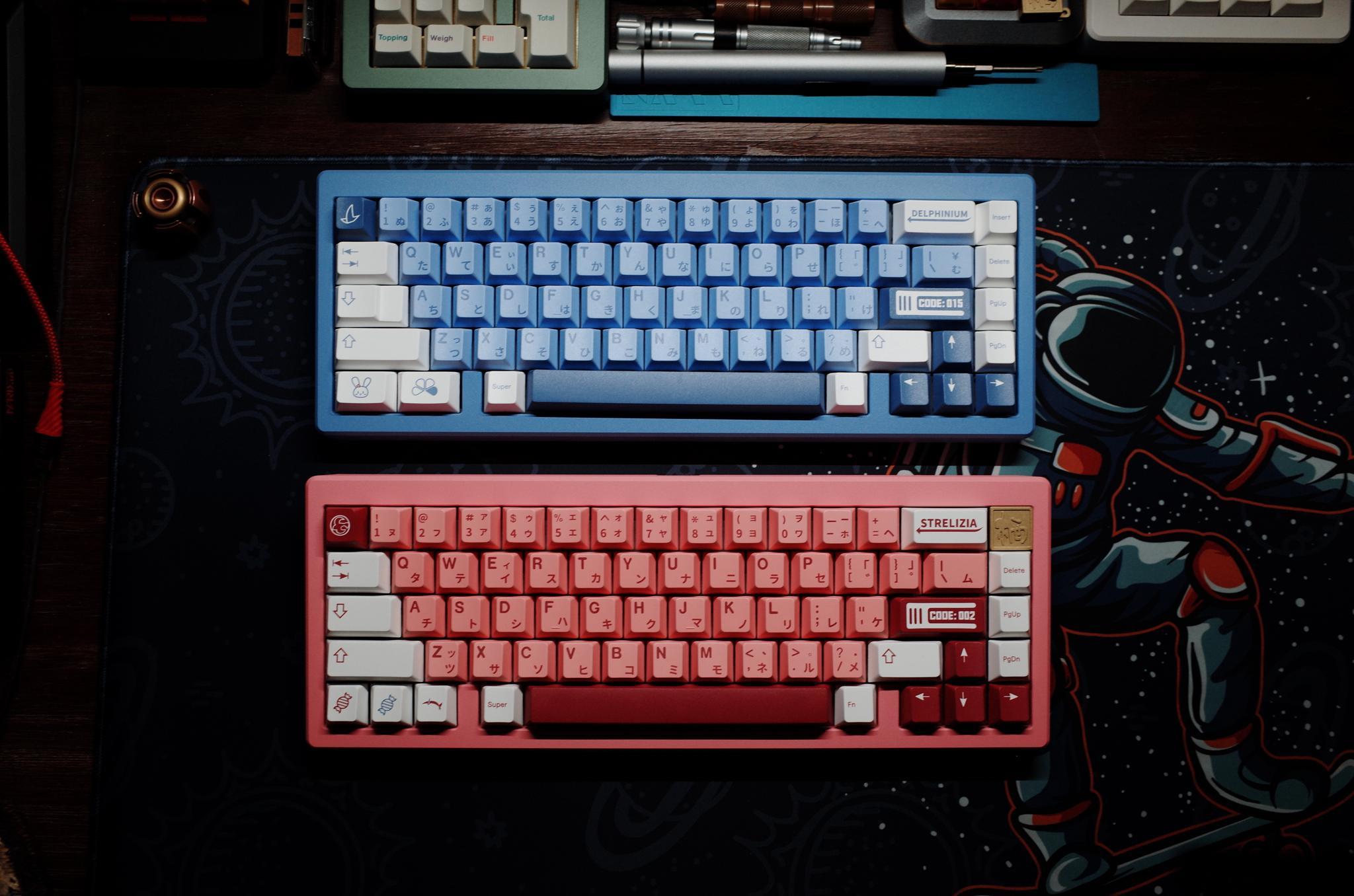 S68m 栖 - Keyboard group buy cover image featuring S68M, keyboard, Gateron Oil Kings, POM Plate, anodized color, typing test, group buy, CNC processing, PVD brass weight, VIA support
