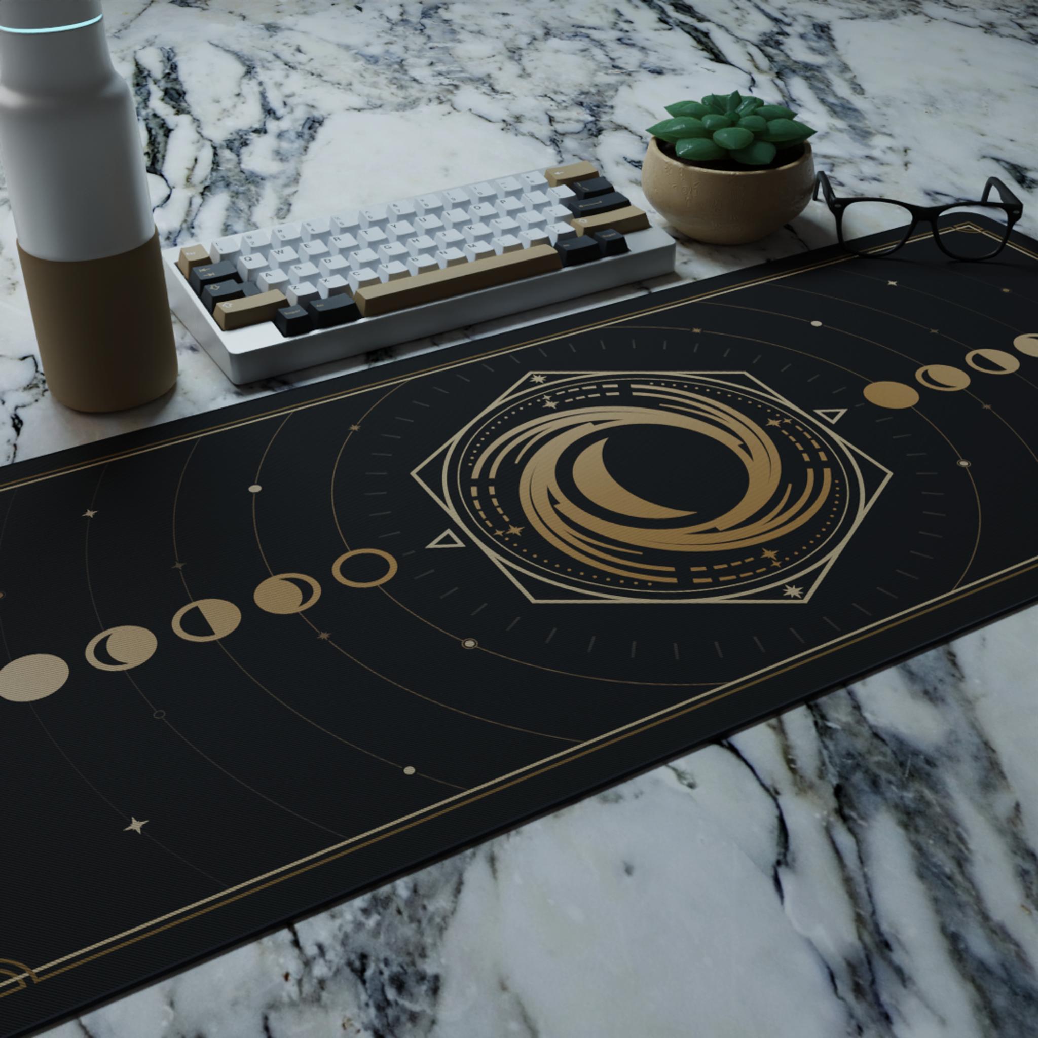 Eclipse Deskmat - Deskmats & Accessories group buy cover image featuring Eclipse Deskmat, astronomy-inspired, star signs, workstations, keyboard themes, Kulermats, premium printing, desk accessory