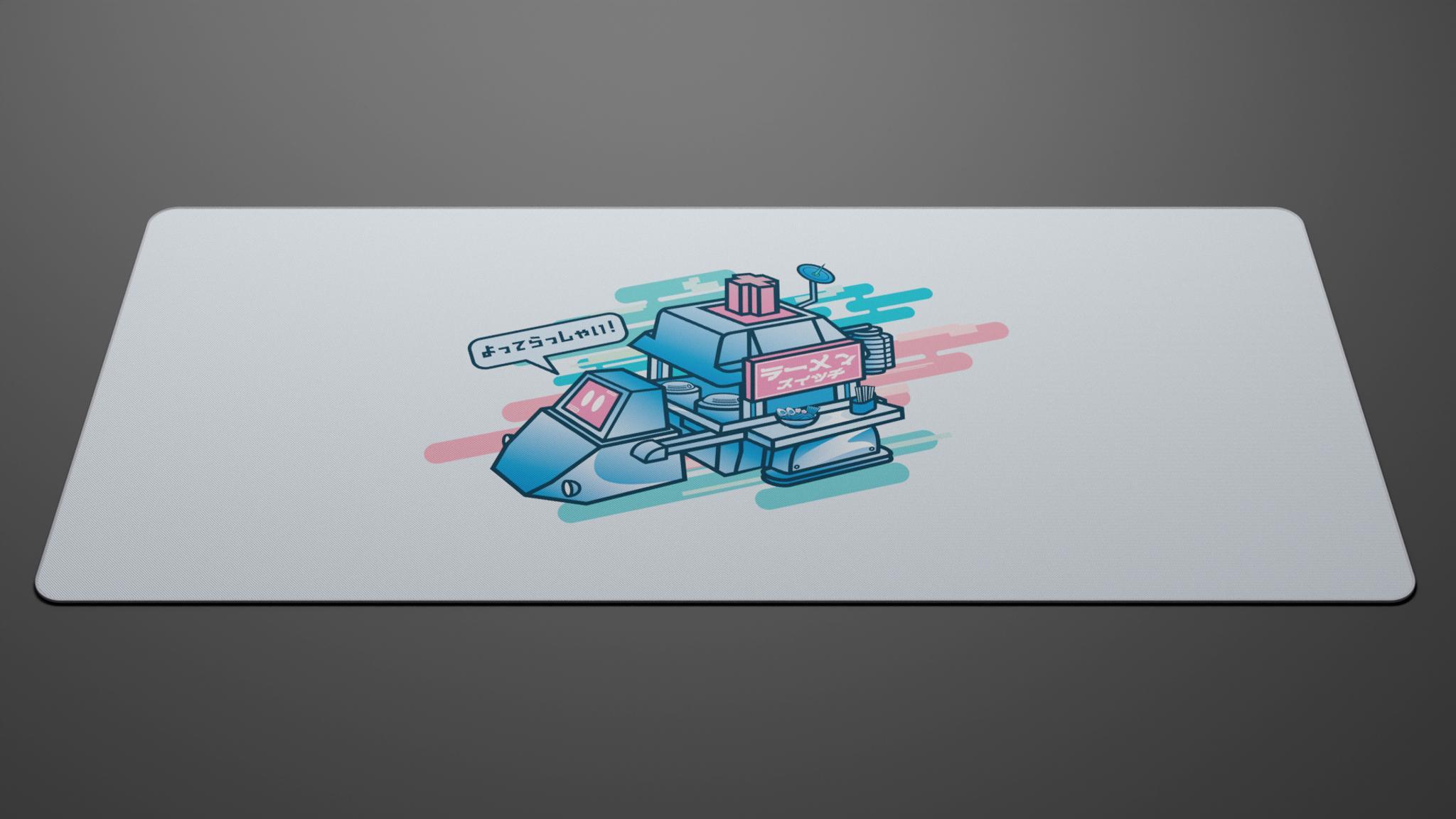 RamenSwitch Deskmat V2 (IC) - Deskmats & Accessories interest check cover image featuring RamenSwitch, deskmat, Switchlab, sci-fi theme, monochromatic, keyboard, community, design