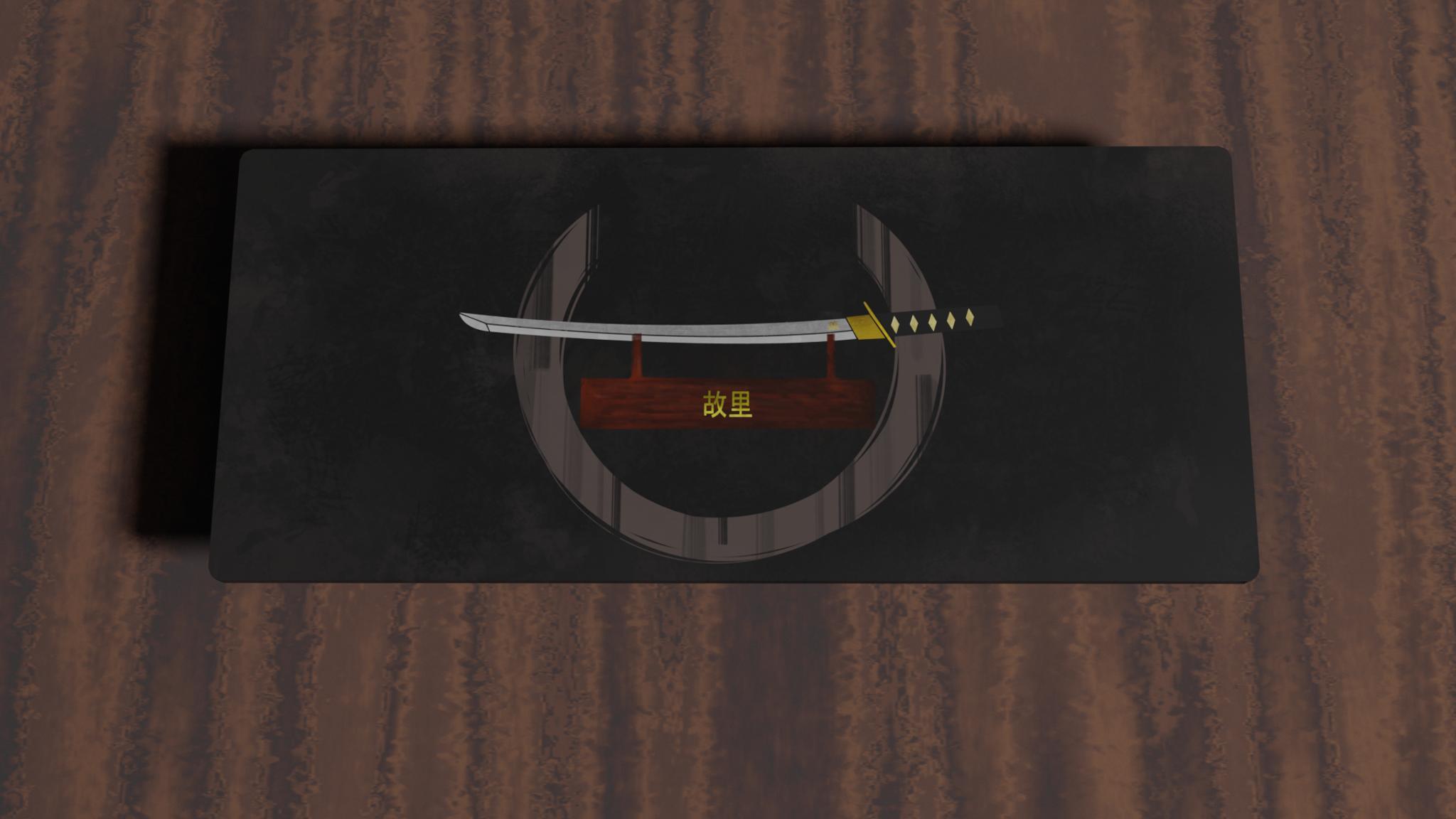 Jigen-ryu Katana Deskmat (IC) - Deskmats & Accessories interest check cover image featuring desk mat, Jigen-ryu, katana, Japanese sword, neutral colors, design inspiration