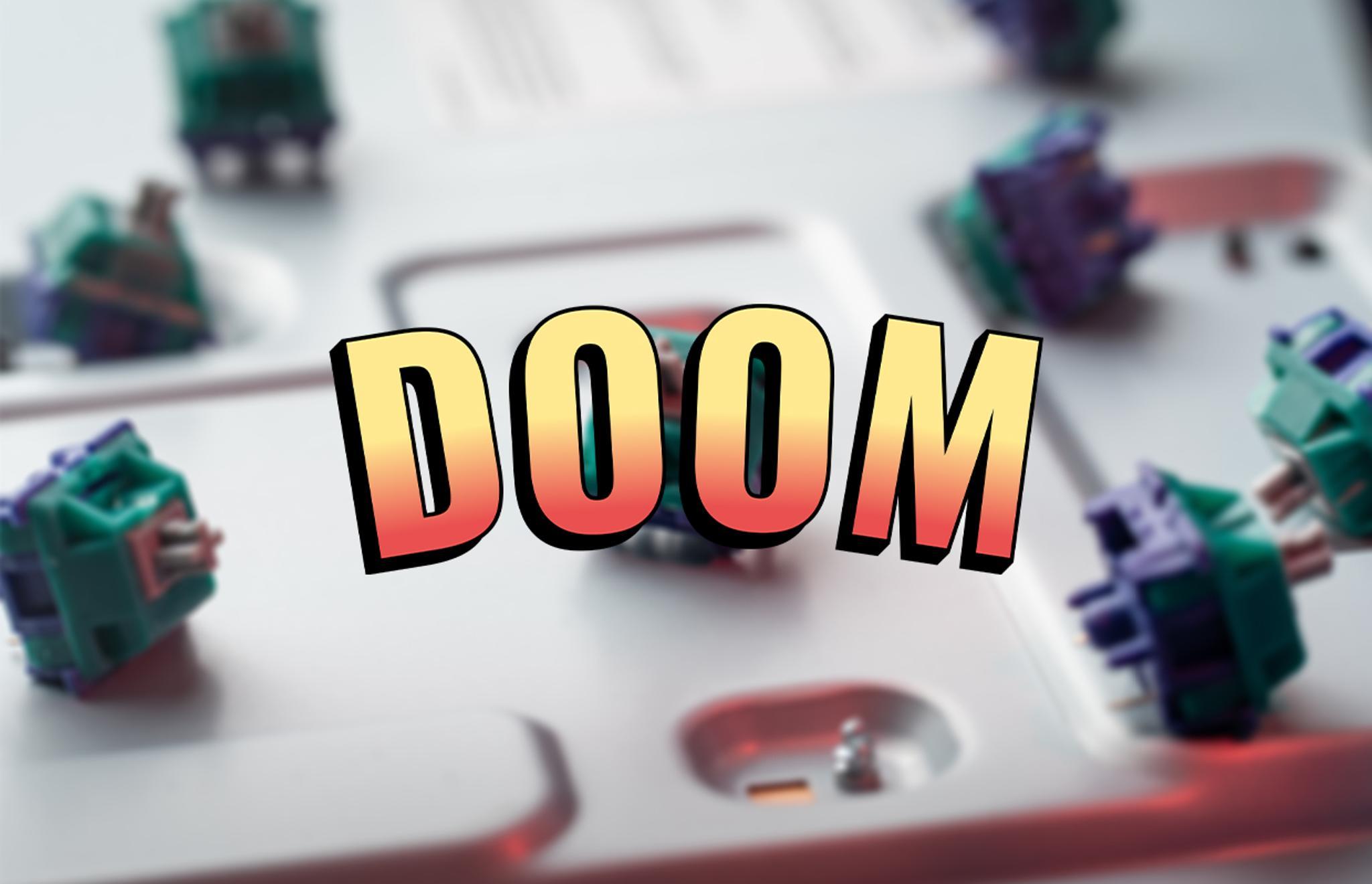 Villainy: Doom Tactile Switch (IC) - Switches interest check cover image featuring Villainy, Doom switch, tactile switch, HDPE, Nylon PA6, pre-order, Keebfront, comic book art, deskmat, keyboard enthusiast