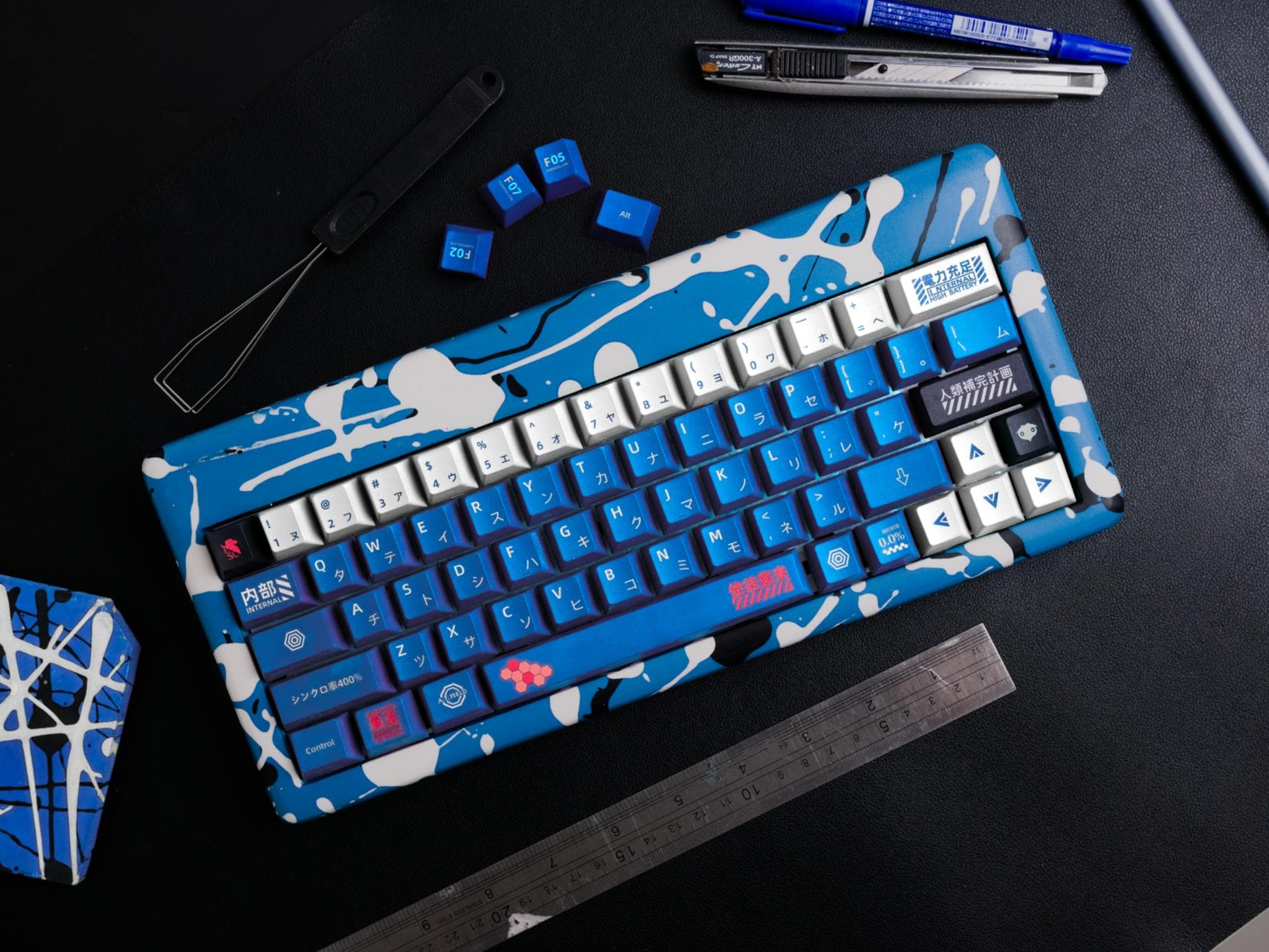 Evangelion Inspired Paint Splatter Stone Keyboard Case - Gallery image 4 showing project details
