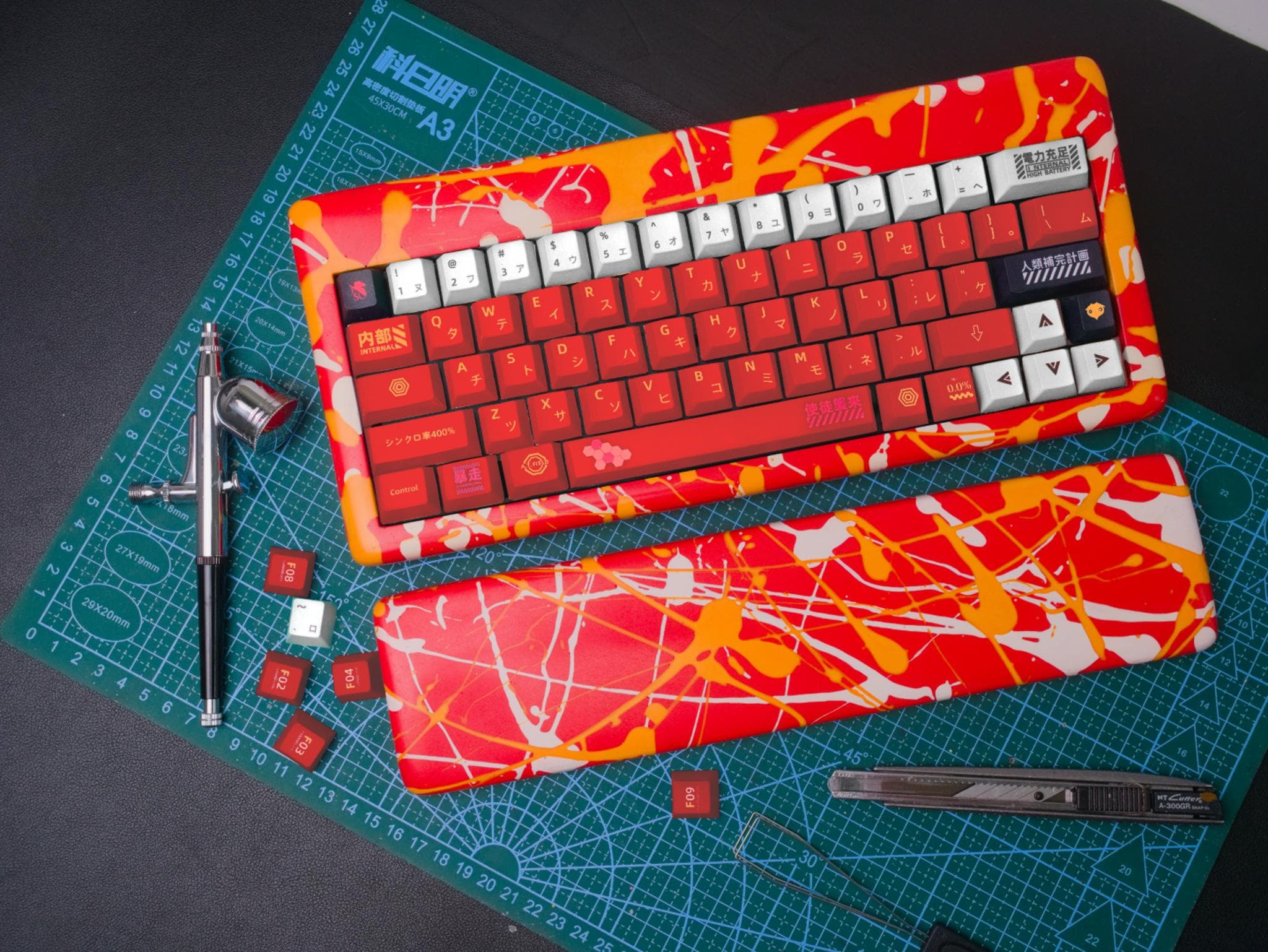 Evangelion Inspired Paint Splatter Stone Keyboard Case - Gallery image 5 showing project details