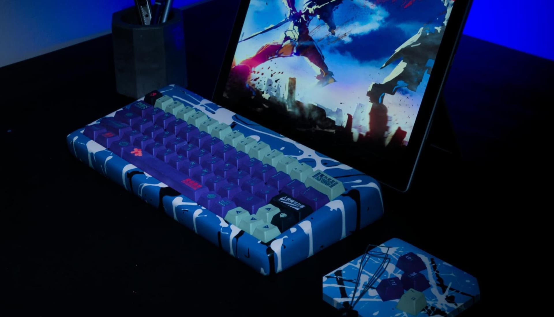 Evangelion Inspired Paint Splatter Stone Keyboard Case